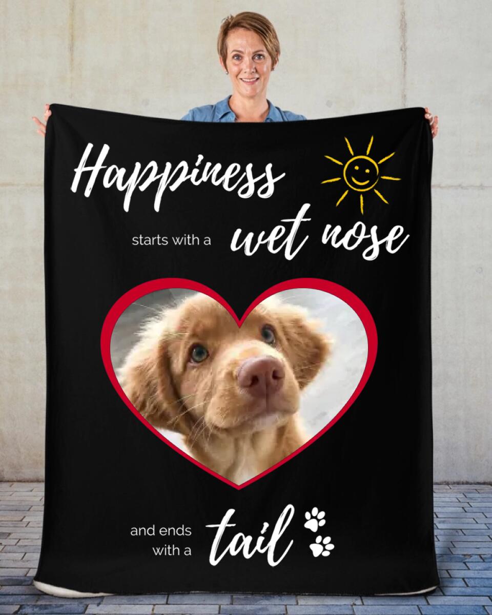 Soft & Cozy Sherpa Fleece Blanket - Happiness starts with a wet nose and ends with a tail