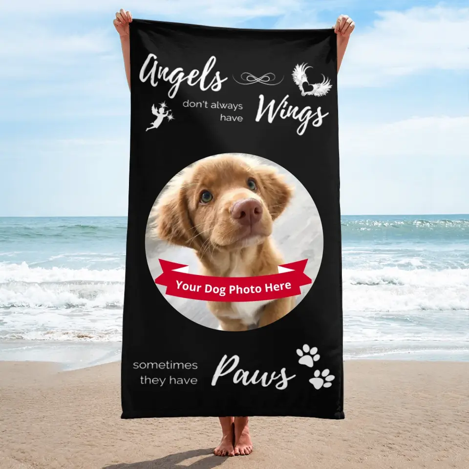 Large Beach Towel - Angels don't always have wings sometimes they have paws