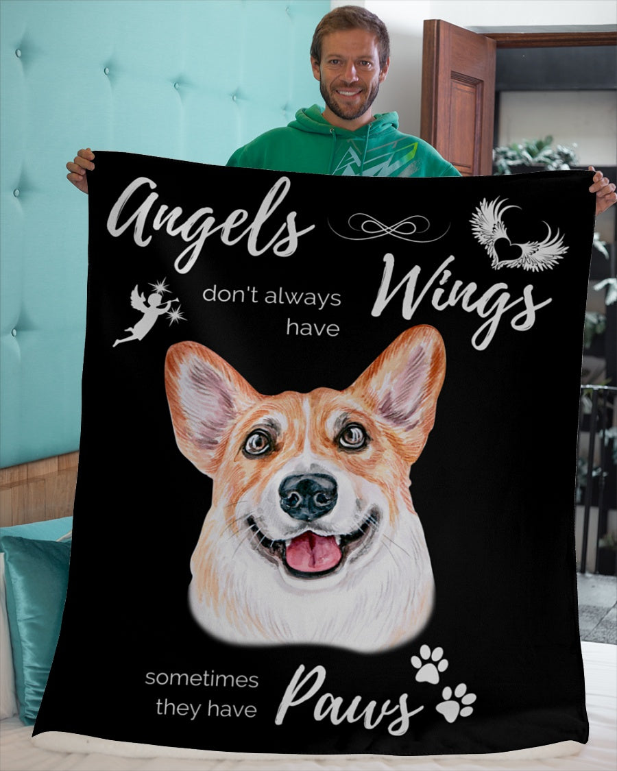 Angels have Paws Corgi Sherpa Fleece Blanket love4dogs.shop