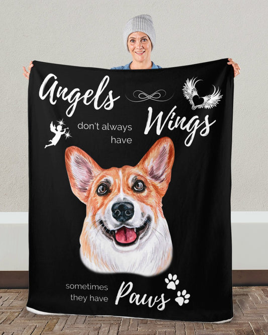 Angels have Paws - Corgi Sherpa Fleece Blanket