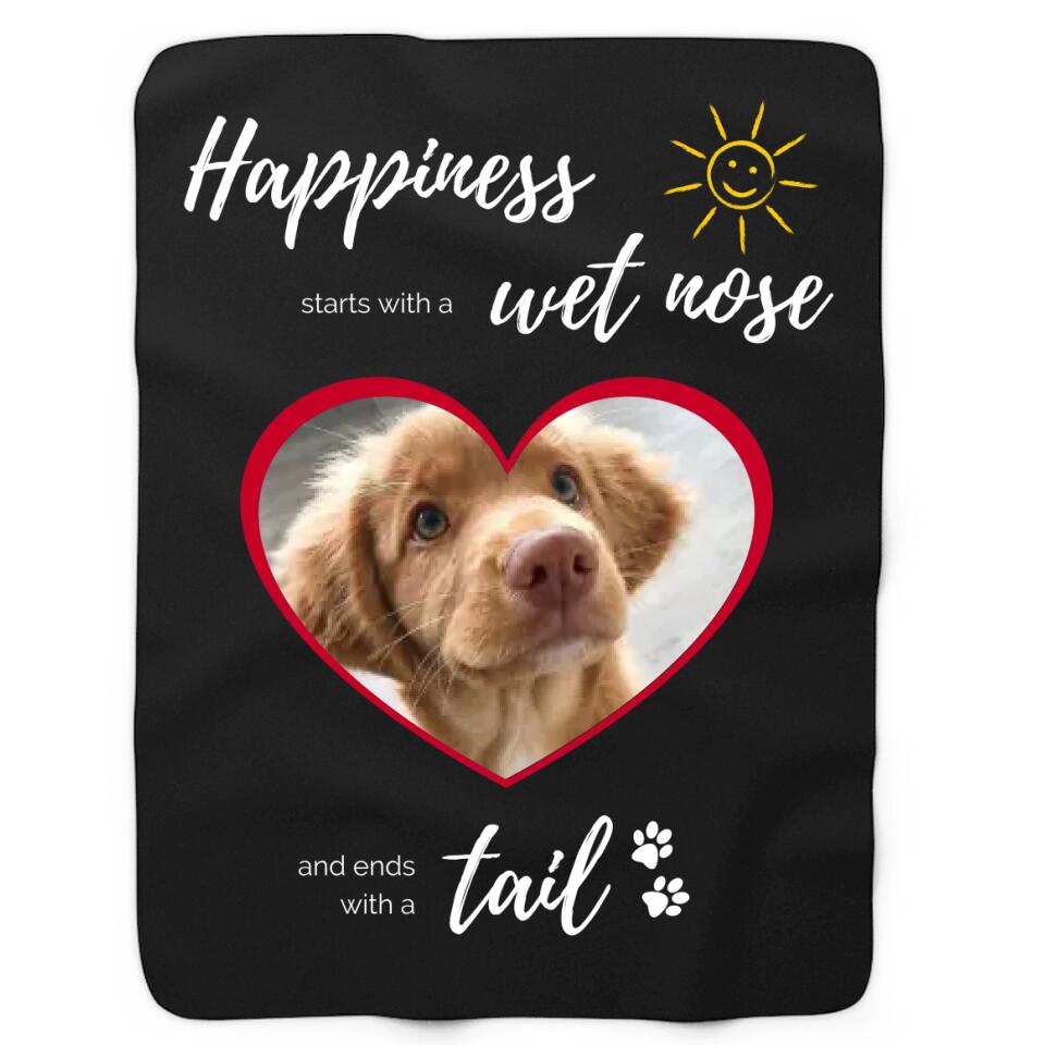 Soft & Cozy Sherpa Fleece Blanket - Happiness starts with a wet nose and ends with a tail