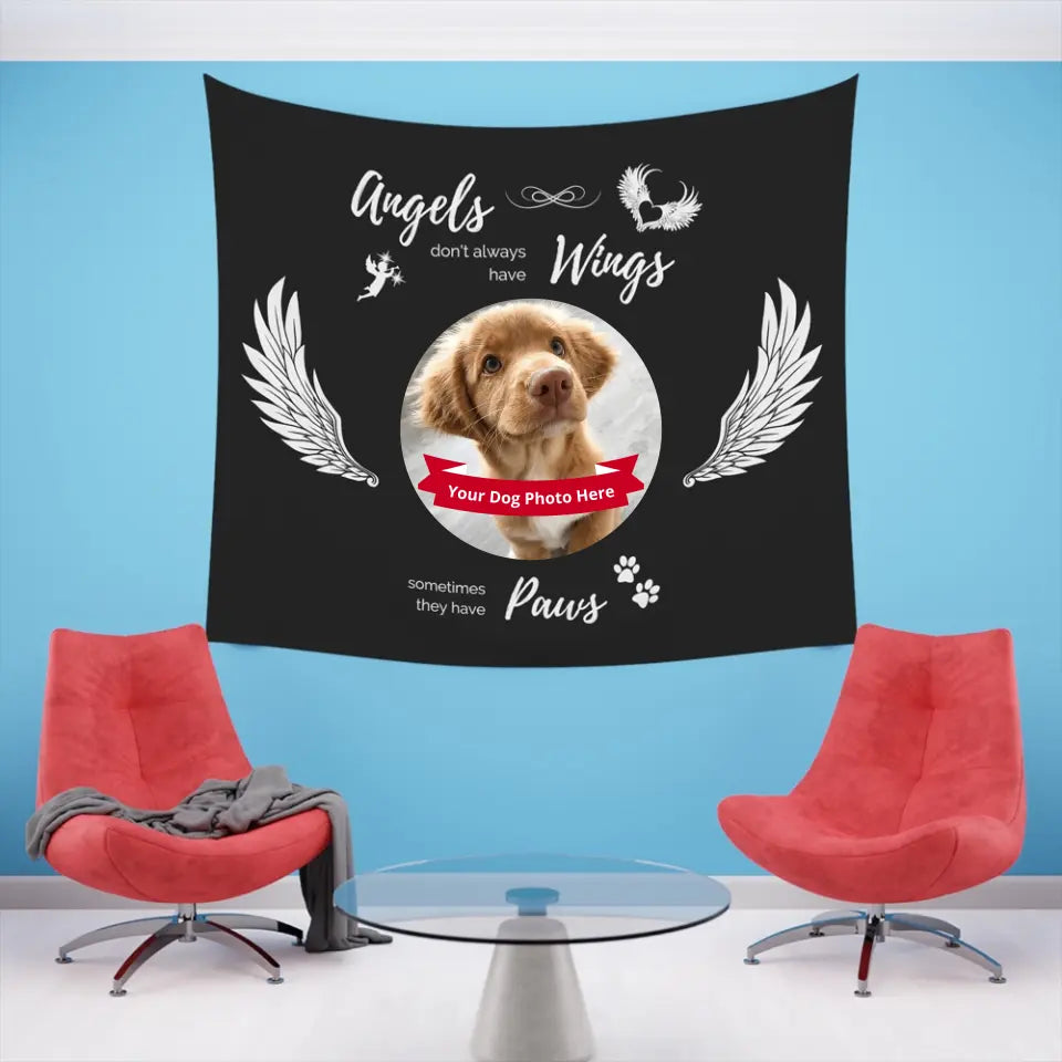 Large Indoor Wall Tapestry - Horizontal - 2 Sizes - Angels don't always have wings sometimes they have Paws