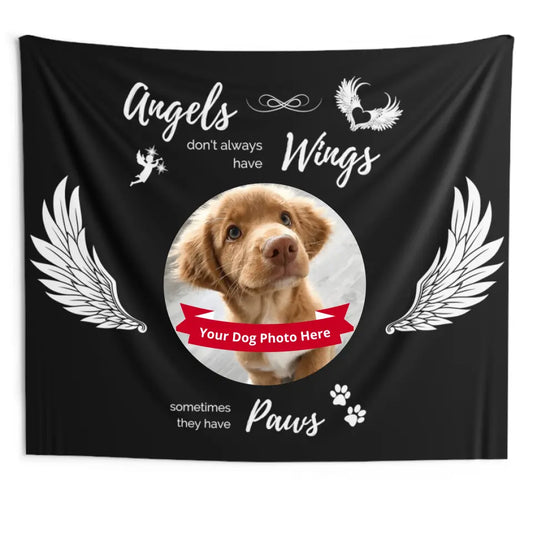 Large Indoor Wall Tapestry - Horizontal - 2 Sizes - Angels don't always have wings sometimes they have Paws