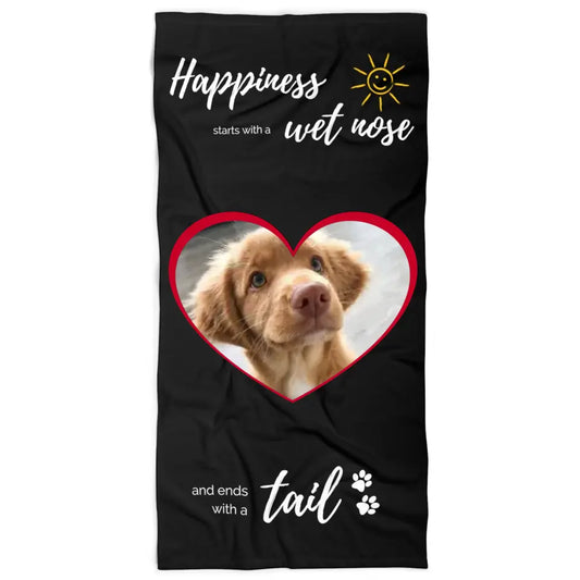 Large Beach Towel - Happiness starts with a wet nose