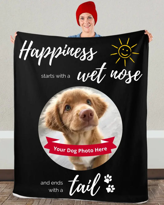 Soft & Cozy Sherpa Fleece Blanket - Happiness starts with a wet nose and ends with a tail